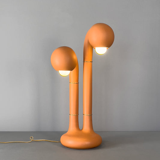 9332 Matte Burnt Orange 22” 2-GLOBE TABLE LAMP