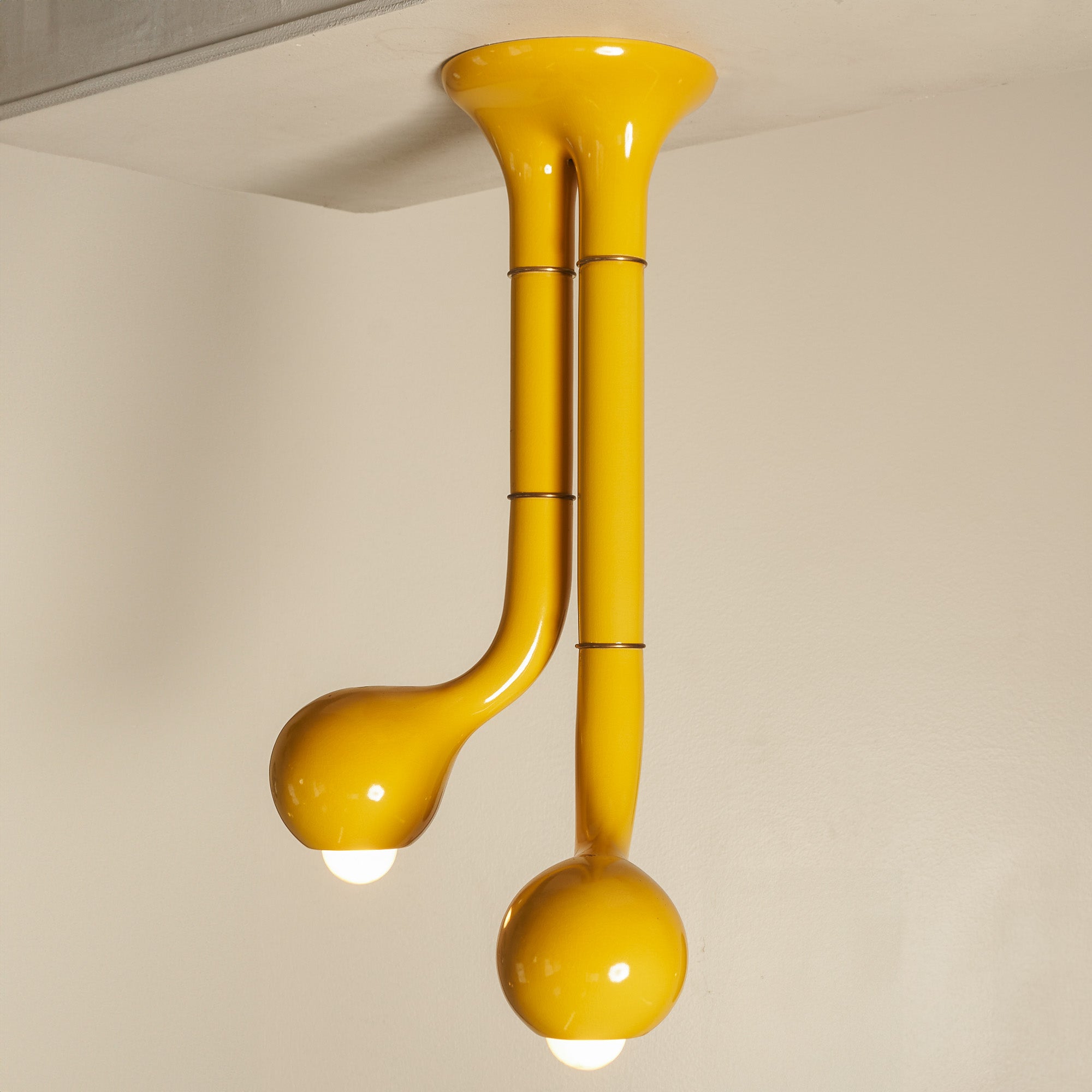 Gloss Yellow 2-GLOBE CEILING LAMP 26"x18"