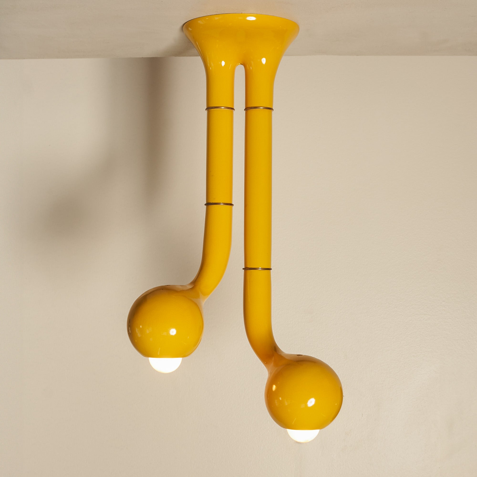 Gloss Yellow 2-GLOBE CEILING LAMP 26"x18"