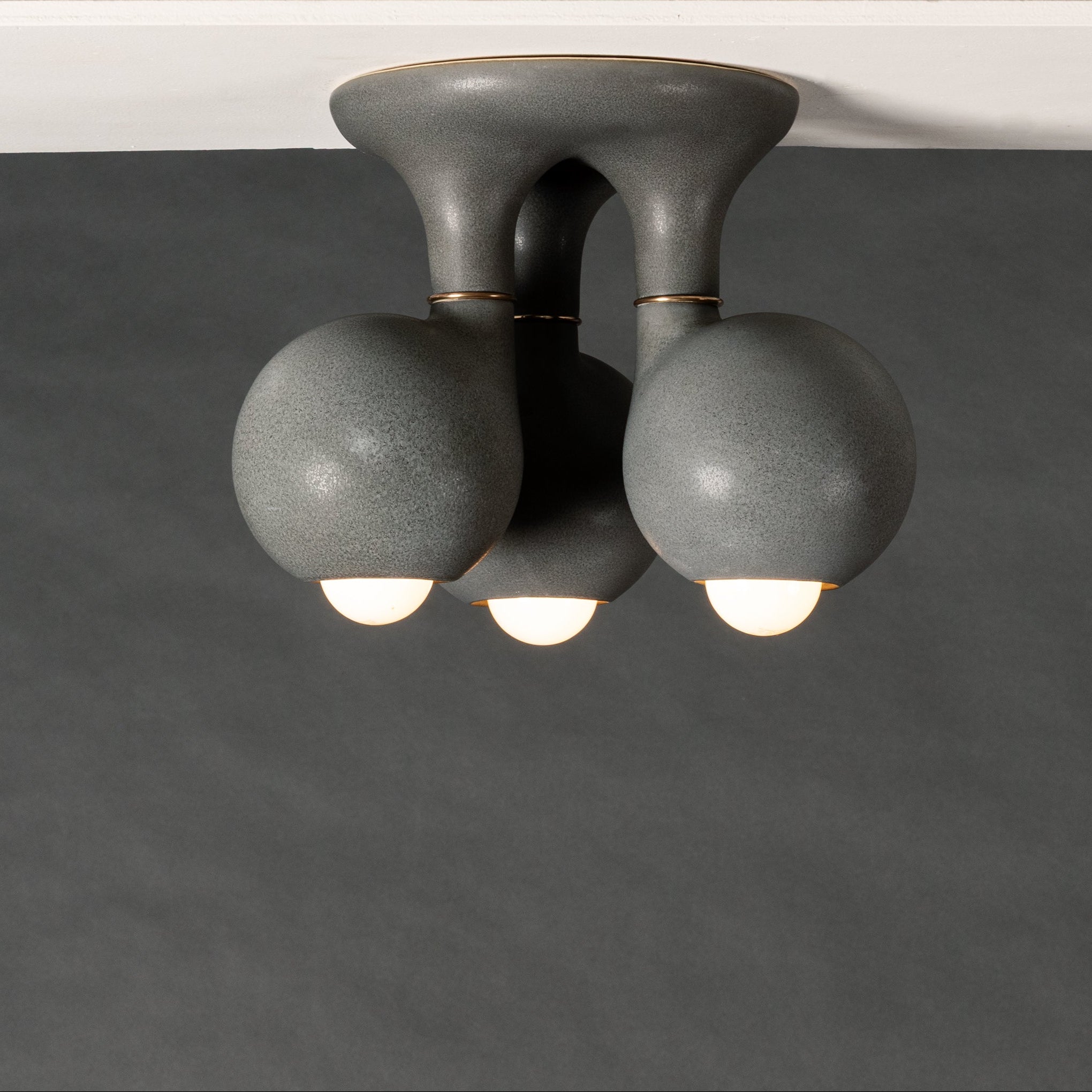 MATTE CHARCOAL 3-GLOBE FLUSH MOUNT 11" x 14"