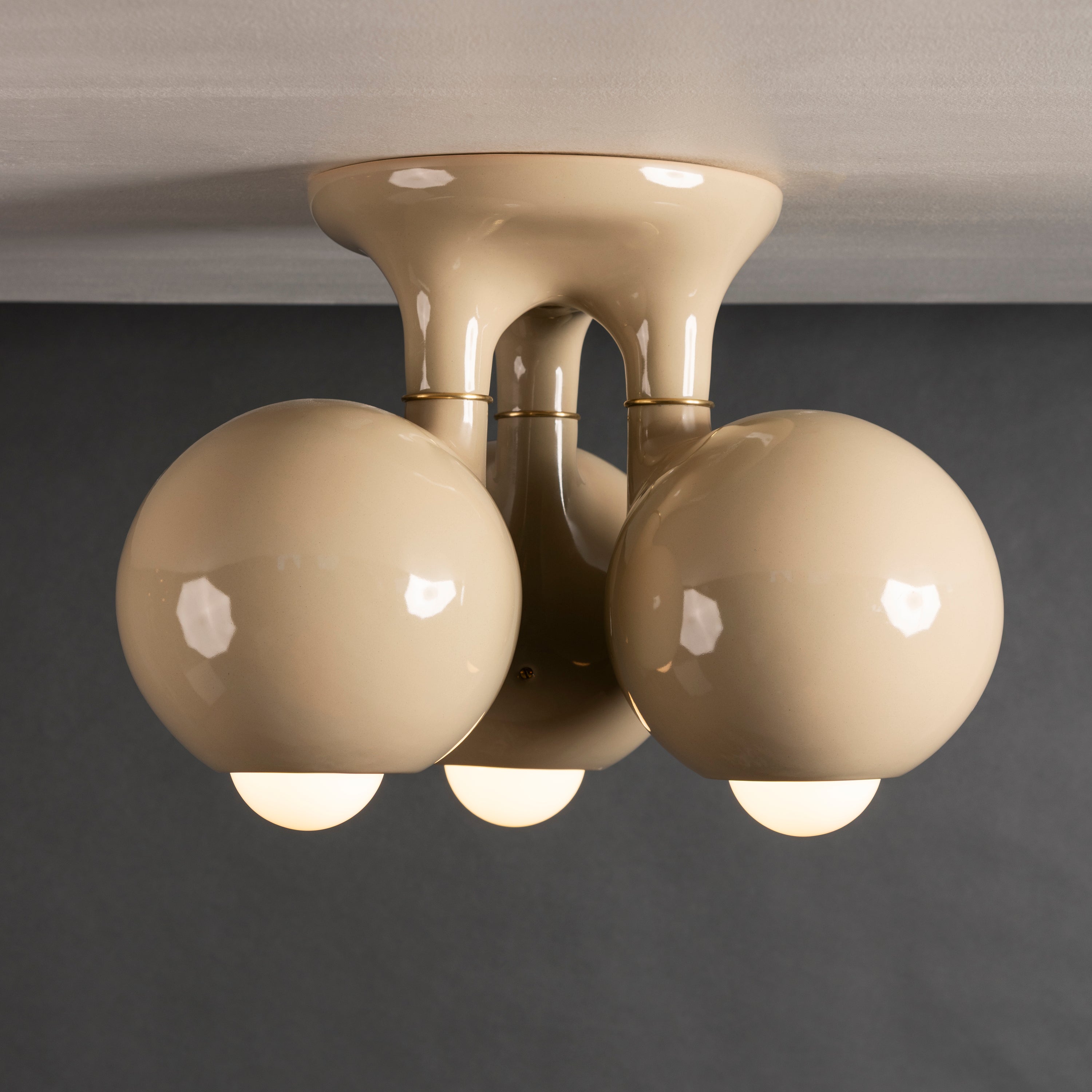 GLOSS BEIGE 3-GLOBE FLUSH MOUNT 14" x 17"