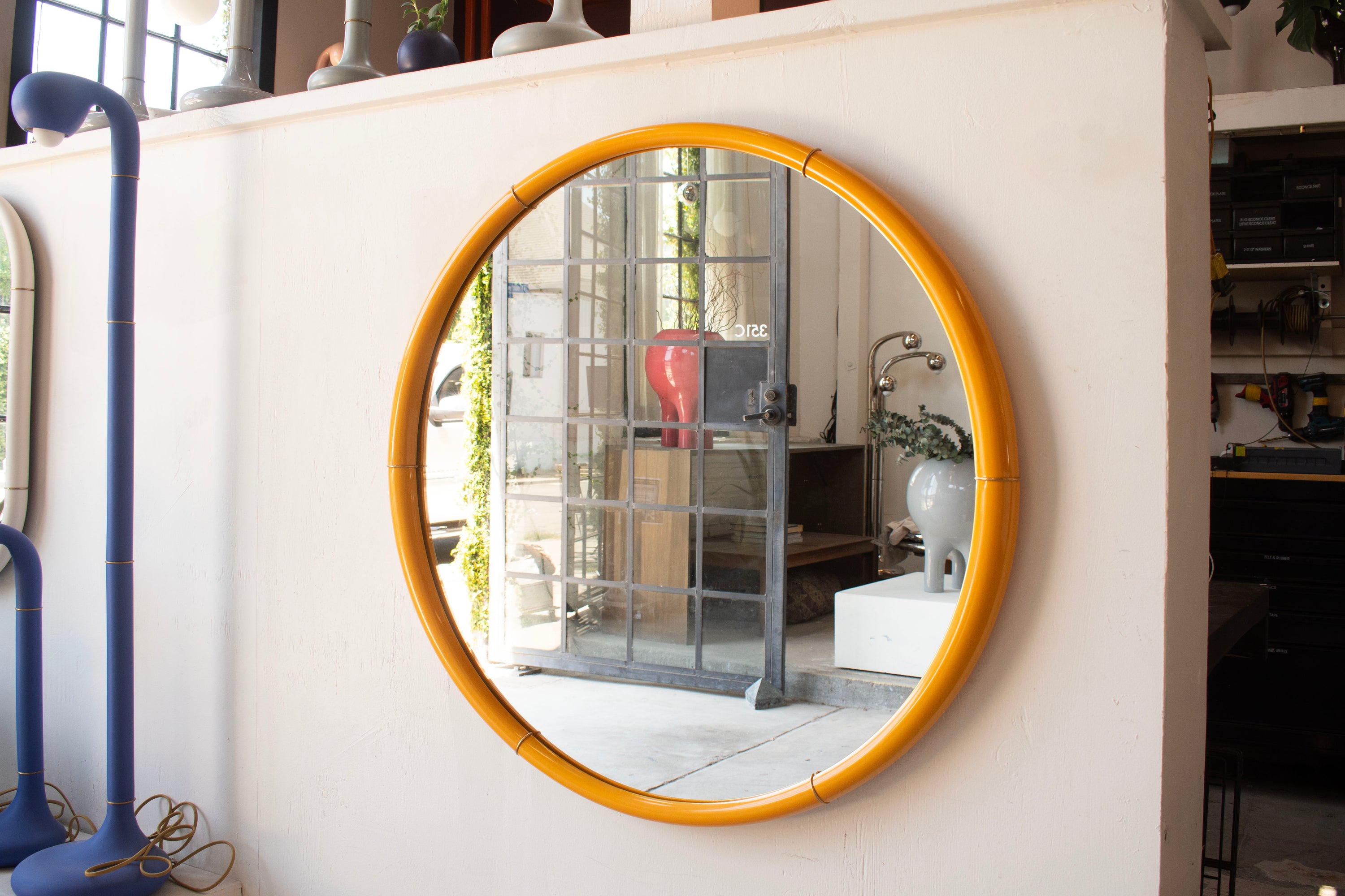 GLOSS YELLOW OCHRE WALL MIRROR 36” ROUND