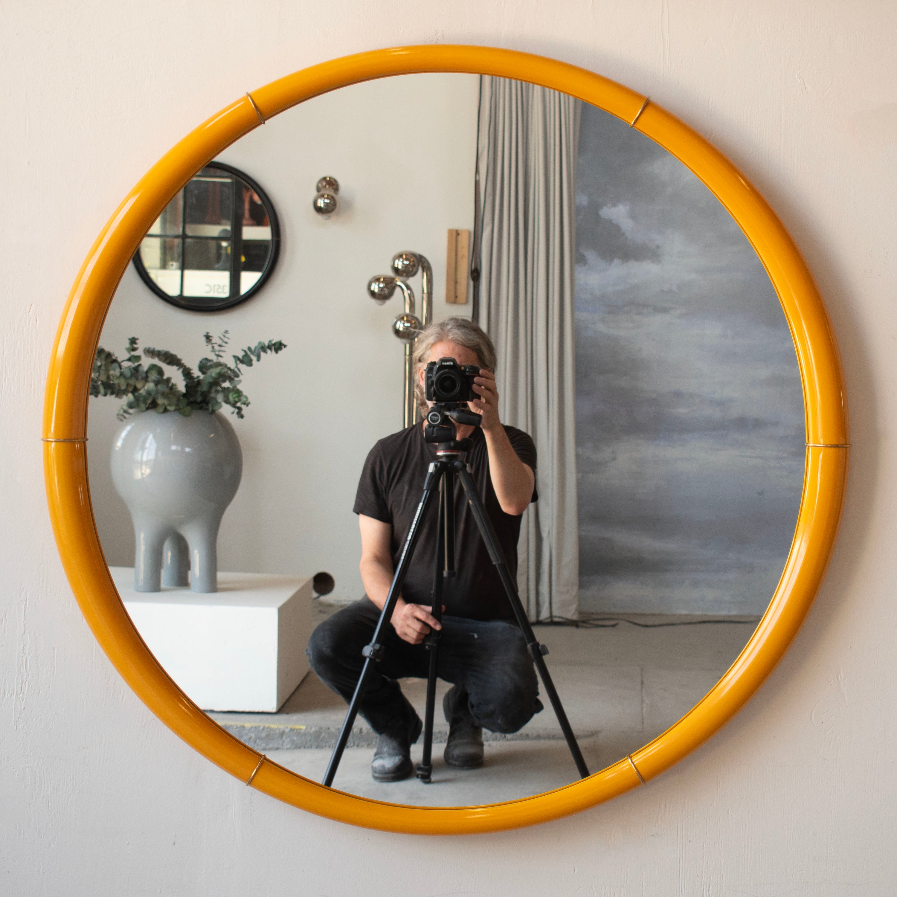 GLOSS YELLOW OCHRE WALL MIRROR 36” ROUND
