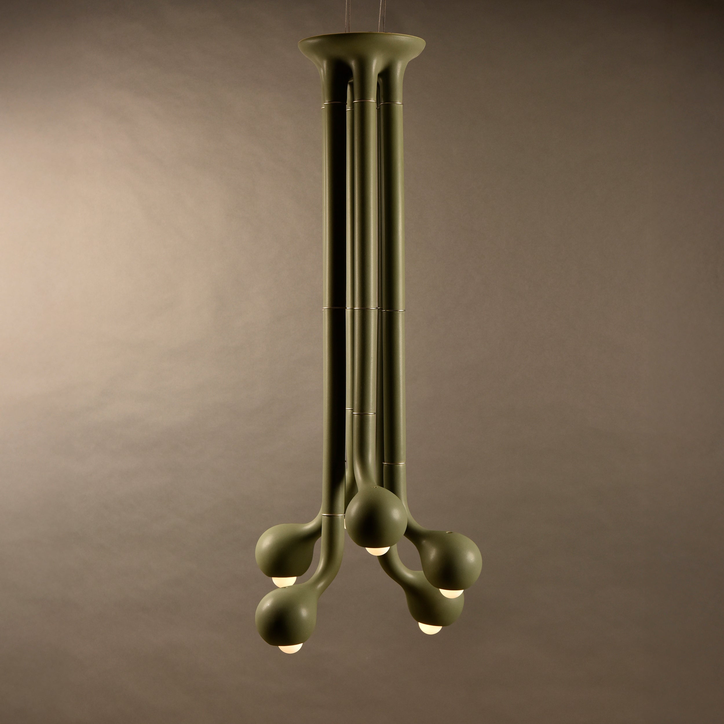 MATTE OLIVE 6-GLOBE CHANDELIER ROUND 48" x 22"