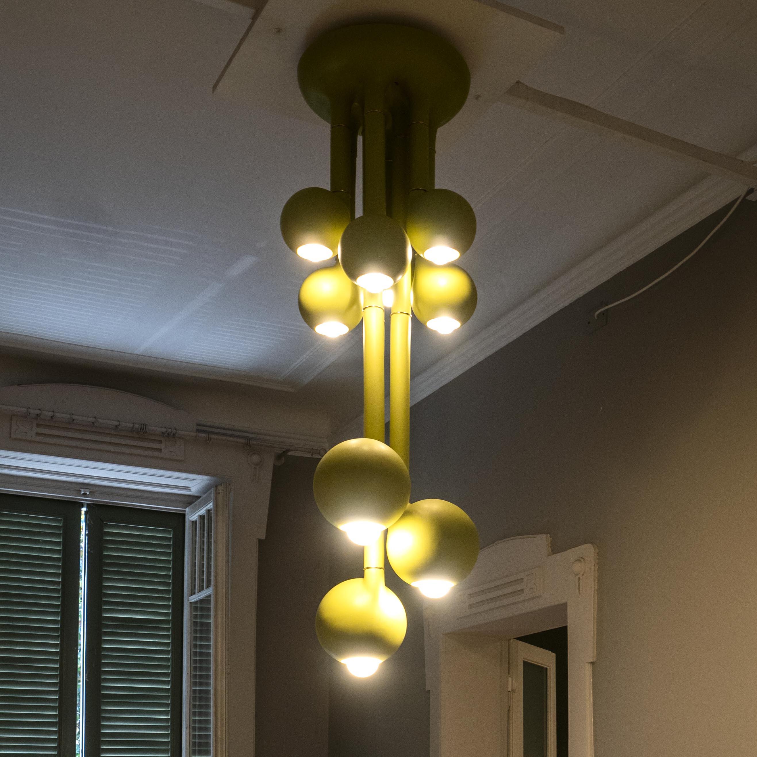 02 Chartreuse 9-GLOBE Chandelier 60" x 22"