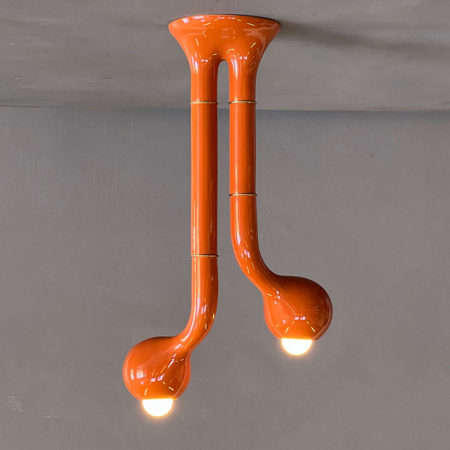 9165 Gloss Burnt Orange 2-GLOBE CEILING LAMP A 22" X 18"