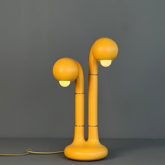 9293 Matte Yellow Ochre 22” 2-GLOBE TABLE LAMP