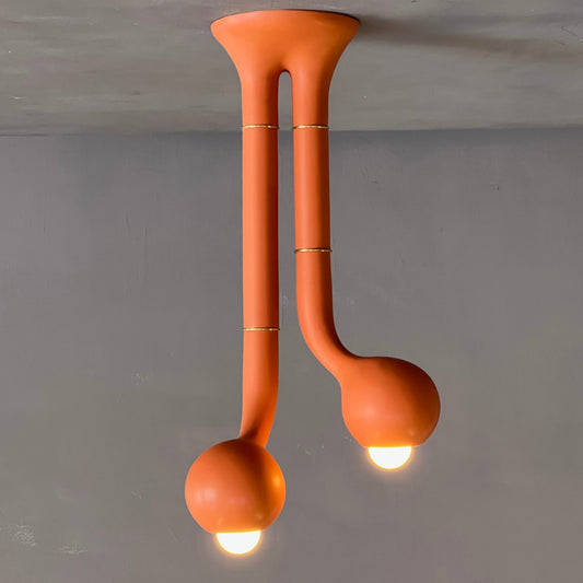 9167 Matte Burnt Orange 2-GLOBE CEILING LAMP A 22" X 18"
