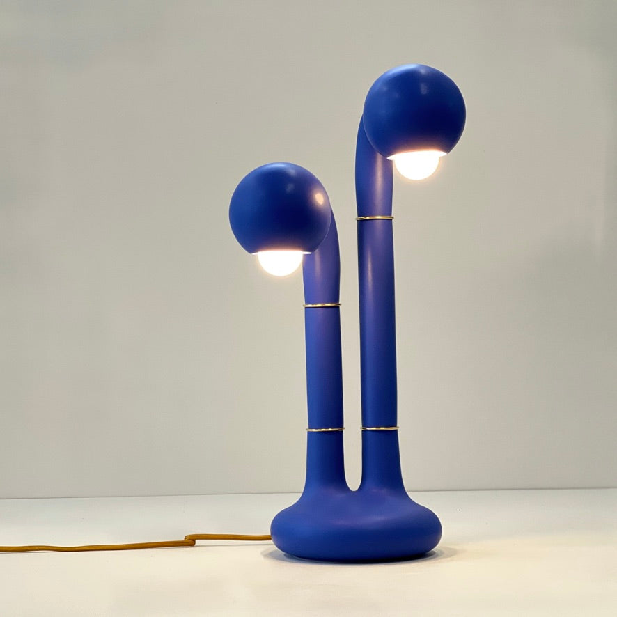Matte Klein Blue 23” 2-GLOBE TABLE LAMP