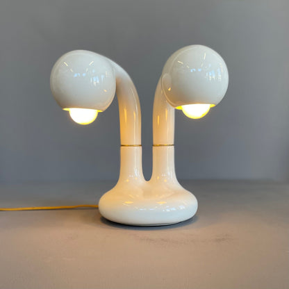 9073 Gloss White 12" 2-GLOBE TABLE LAMP