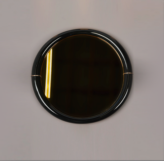 9245 Gloss Black with Gold Mirror 18” ROUND WALL MIRROR